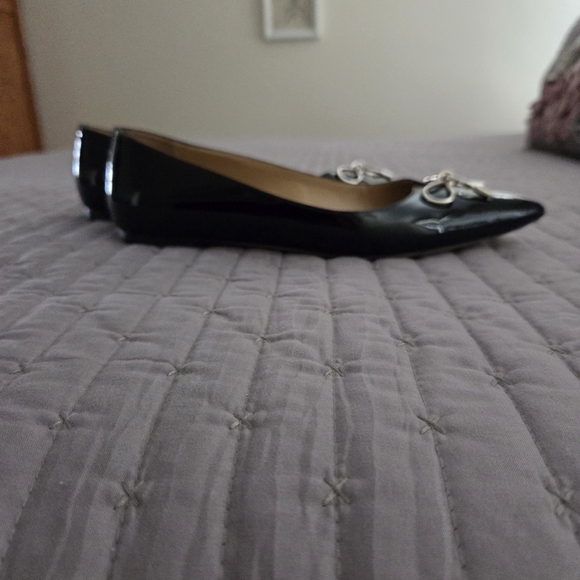 Bally Women's Patent Black Flats with Metallic Bow - Picture 5 of 11